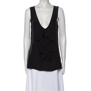Tory Burch Black Ruffle Silk Sleeveless Top